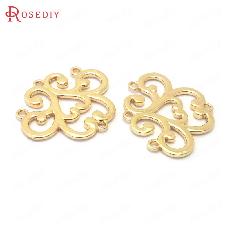 (38861)10Stck 27x22MM 24K Champagner Gold Farbe Durcheinander Blume Verbinden Reize Anhänger Schmuck Machen Liefert Diy zubehör