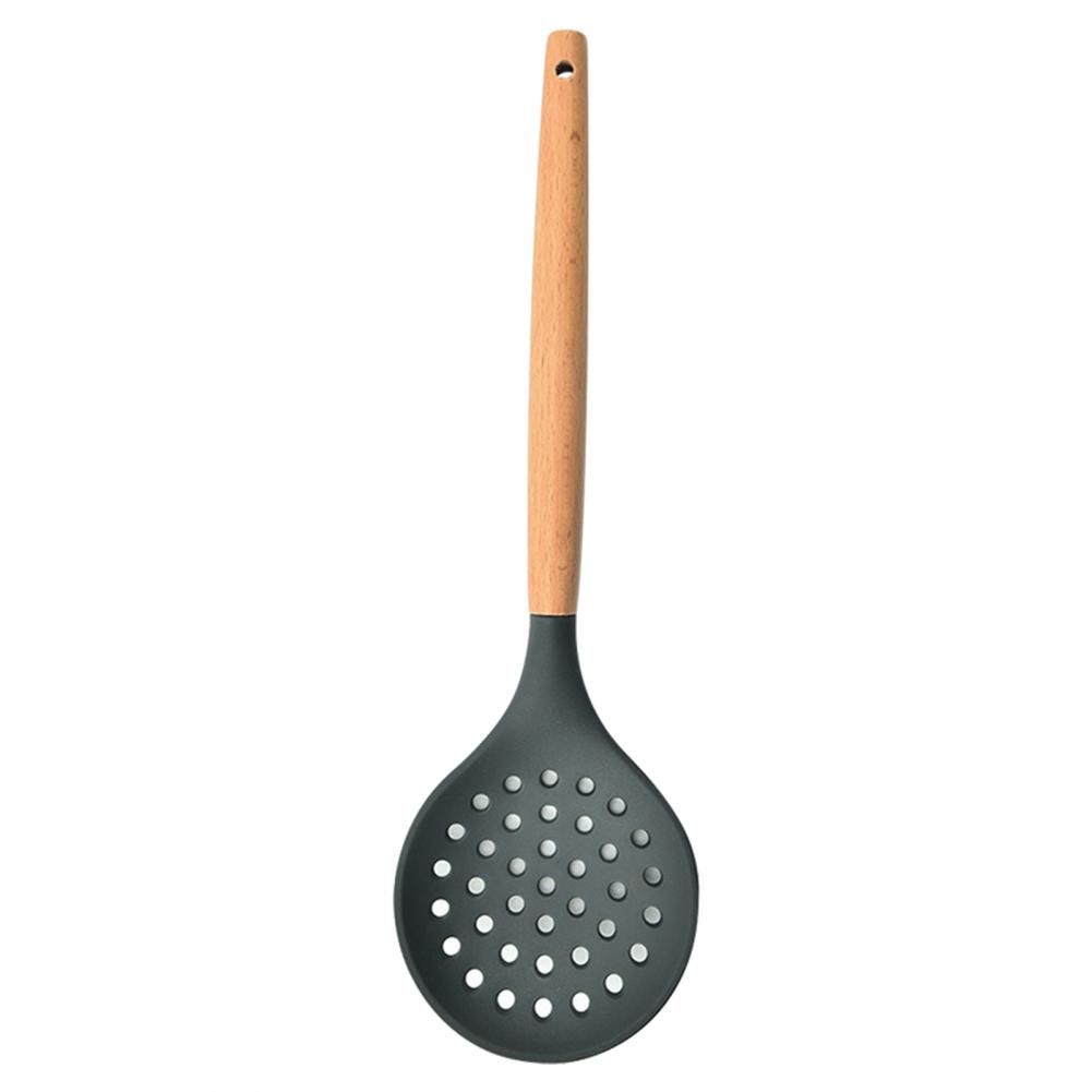 Wooden Handle Non-Stick Kitchen Silicone Strainer Spoon Skimmer Strainer Filter Baking Cooking Serving Utensils Set cocina: Grey