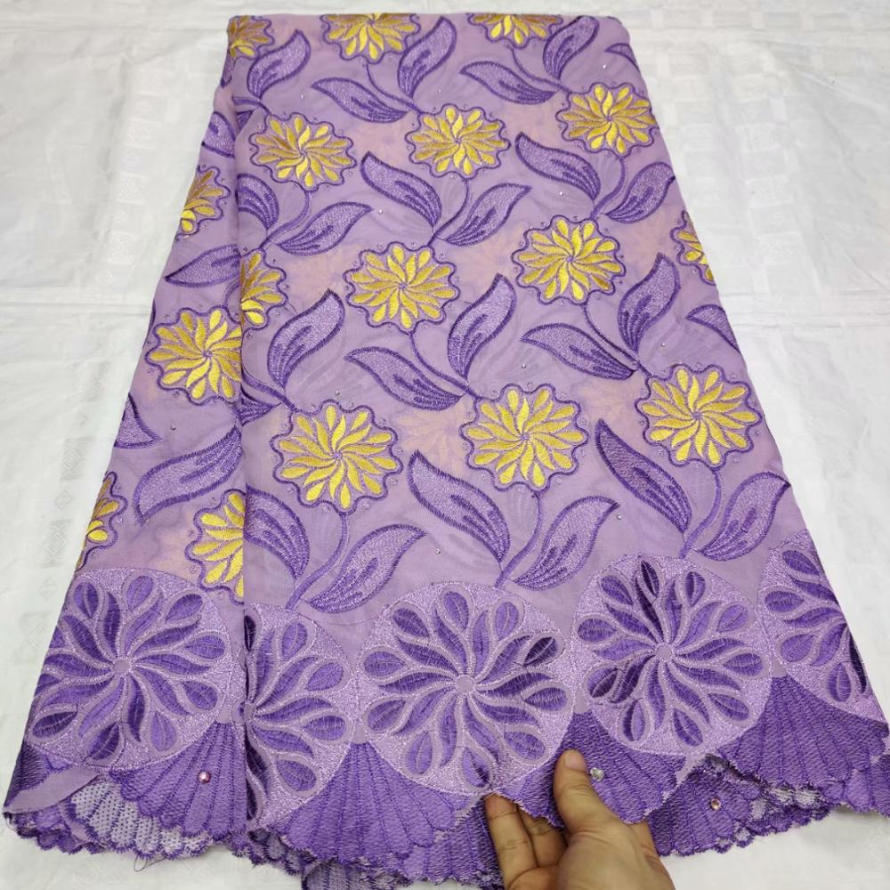5 yard cotton lace fabric latest heavy beaded embroidery African cotton fabrics Swiss voile lace popular Dubai style: purple