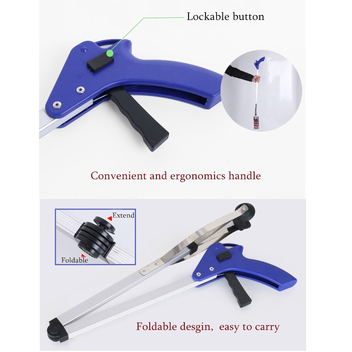 31 inch Folding Pick Up Helping Hand Reacher Grabber Pickup Tool Long Handy Arm Mobility Aid Extension Tool Trash Mobility