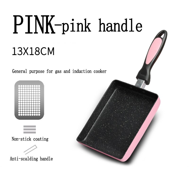 Stainless Steel Frying Pan Tortilla Omelette Japanese-Style Non-Stick Pan Breakfast Rectangular Induction Cooker Gas Appliance: 1pc pink 13x18cm