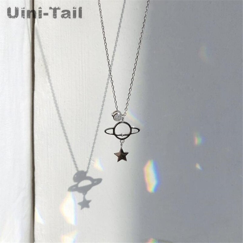 Uini-ogon gorący Nowy 925 szterling srebro planeta księżyc mikro-inkrustowane naszyjnik osobowość proste podkreślające temperament słodka dziewczyna biżuteria ED578
