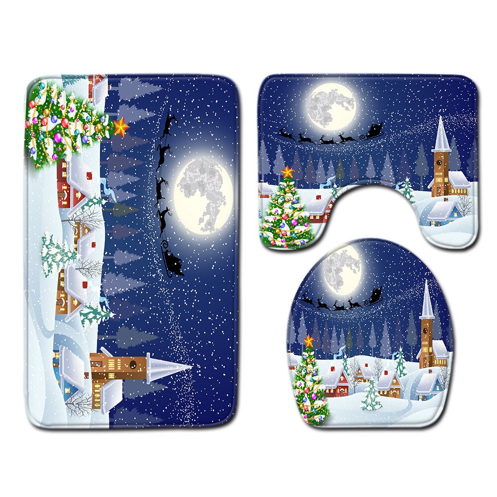 Drie sets toiletmatten voor de kerstbadkamer, badmatten en tapijten, zeemeermin badkamer, bamboe badmat, badmat: Q190705-a045
