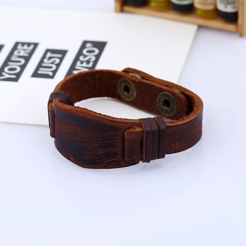 Bracelet en cuir marron pour hommes et femmes, bijoux Vintage, large, à la
