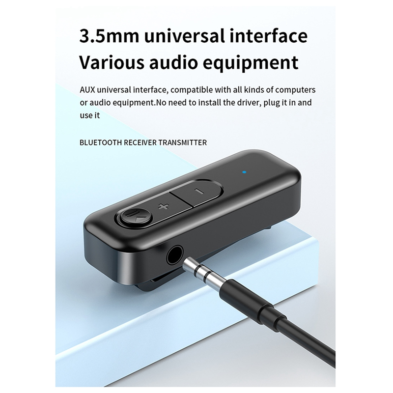 Adattatore audio cabe-bluetooth 5.3 con ricevitore trasmettitore e 3.5mm ingressi ausiliari con microfono per musica stereo, compatibile con cuffie, pc, tv e altoparlanti per auto.