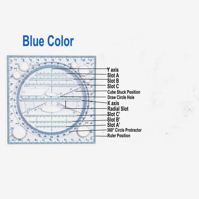 Multifunctional Geometric Ruler Drawing Ruler Drawing Template Measuring Tool Plastic Draft Rulers for School Office Supplies: BLUE