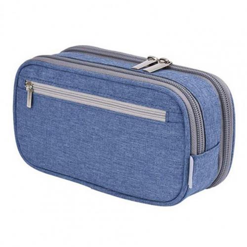 Pen Bag Waterproof Easy to Grasp Canvas Three-layer Pencil Case for School: Blue