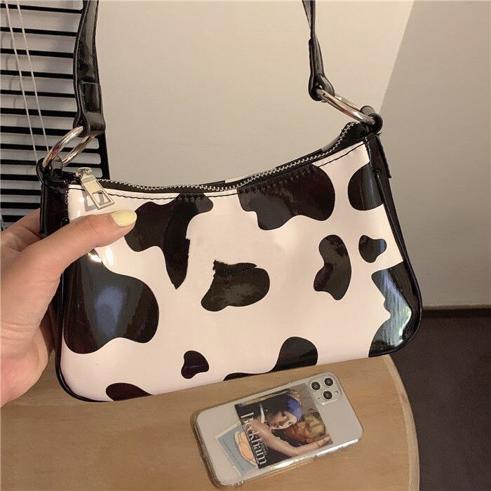 Retro ku mønster dame baguette håndvesker lær dame liten armpose kvinnelig daglig alle match skuldervesker clutch