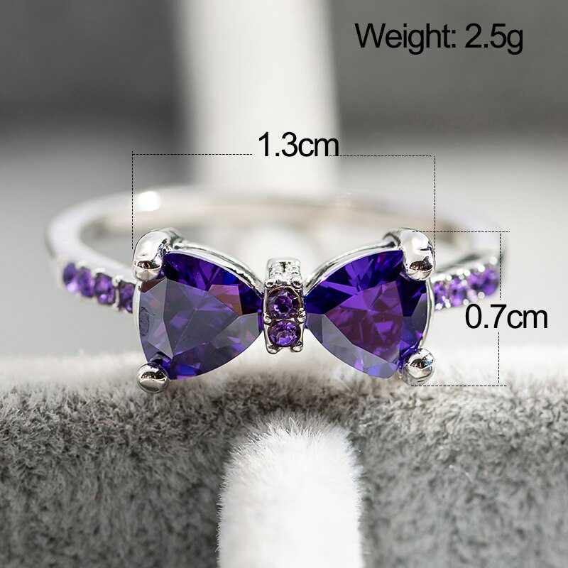 Anillos de boda de circonia púrpura para mujer, sortijas de lazo de cristal de lujo, joyería de compromiso, de para niña