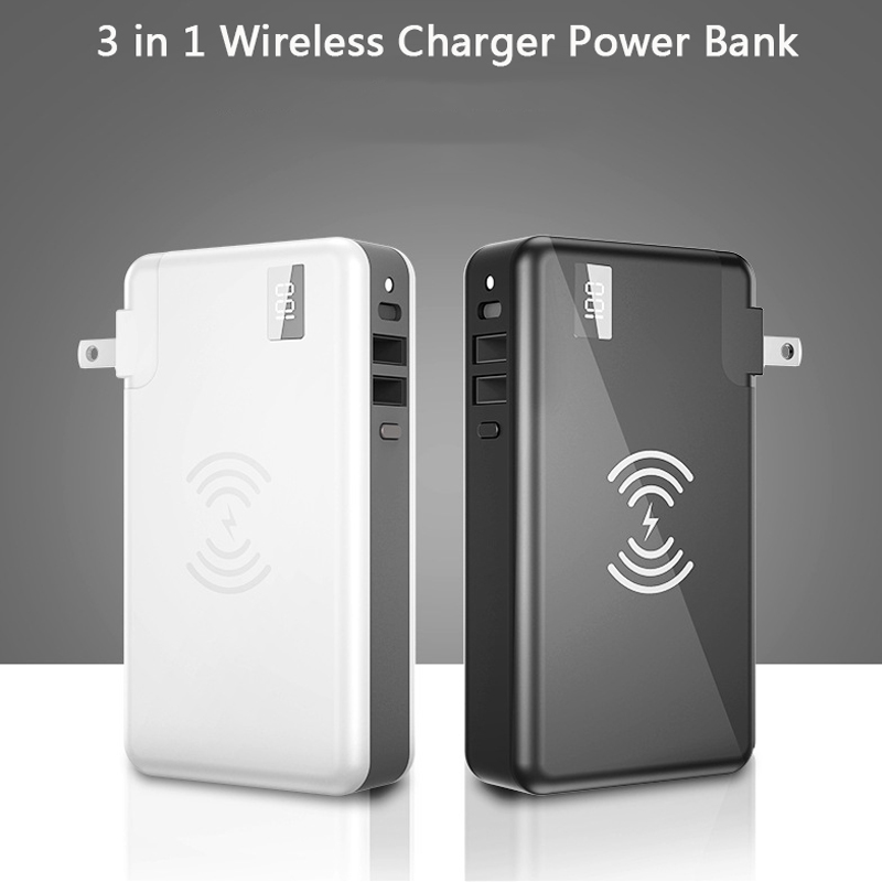 10000mAh Power Bank Wireless QC3.0 Charger Fast Charging Powerbank Mobile Phone Charger for Samsung iPhone 8 Poverbank with Plug