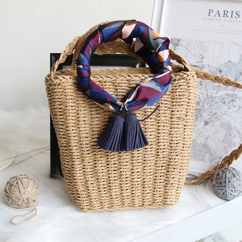 Zomer Dames Handgemaakte Rotan Ring Strozak Geweven Crossbody Strand Zakken Vierkante Handtas Tassen