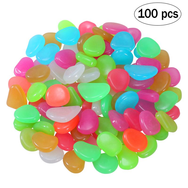 100 stuks lichtgevende keien, kiezelstenen, gloeiend in het donker voor aquarium, aquarium, grinddecoraties voor de tuin: Gemengde kleur