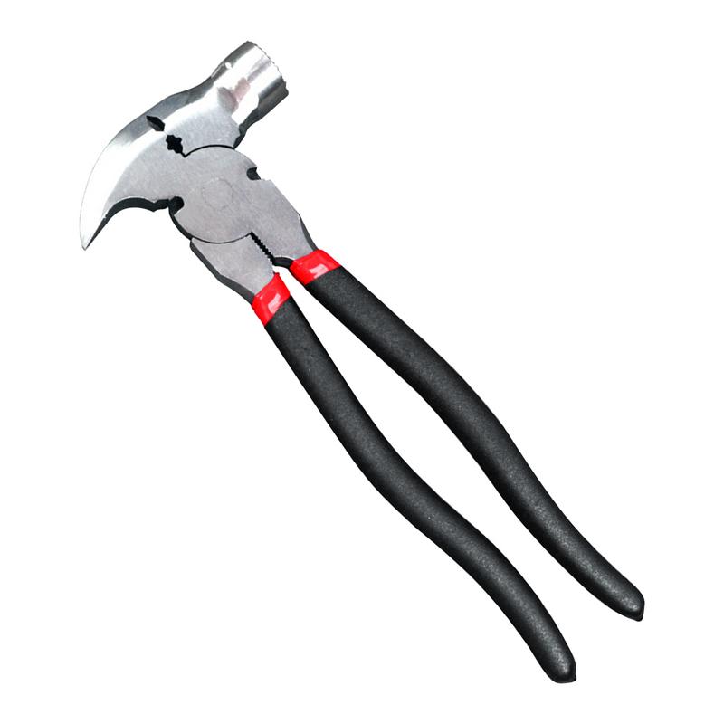 Alicates para cables de esgrima, alicates para cables de estiramiento, herramientas de alambre de púas multivalla de 10,5 pulgadas, cabezal de martillo, extractor de grapas para uñas