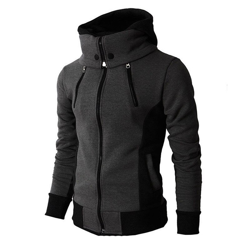Dragkedja herr sportjackor höst vinter ledig fleecejacka bomberjacka halsduk krage luva manliga ytterkläder slim fit huvtröja: W97 svarta / S