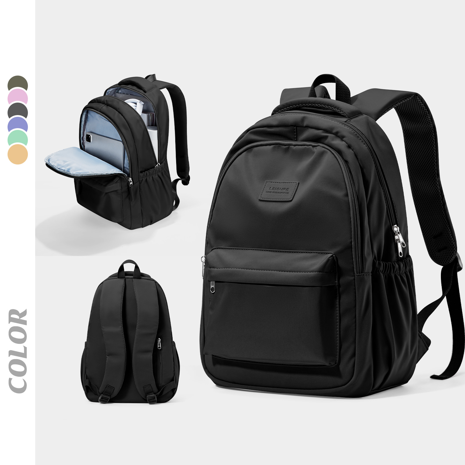 Mochila sencilla de viaje para mujer, bolso de hombro para adolescentes, mochila escolar de viaje de negocios, bolso para ordenador portátil, paquete al aire libre, nueva: Negro
