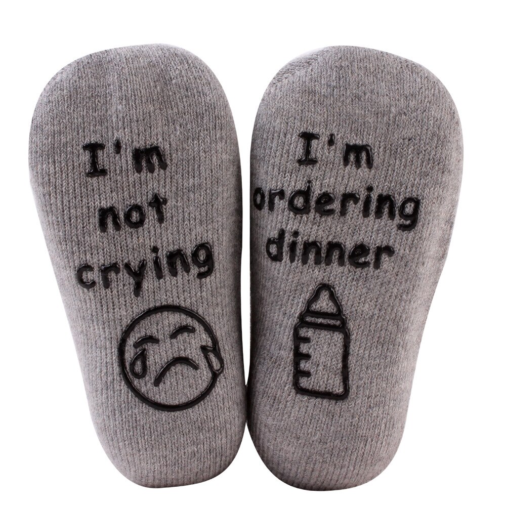 Calcetines para bebé con frases bonitas, de algodón, para niños y niñas, calzado cálido antideslizante, accesorios para bebé, para niños, color blanco: Gris