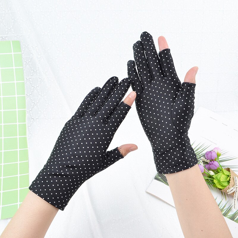 1 par de guantes de muñeca de protección solar a la , guantes elásticos de punto con dos dedos para mujer, mitones Vintage de tela para conducir: grey