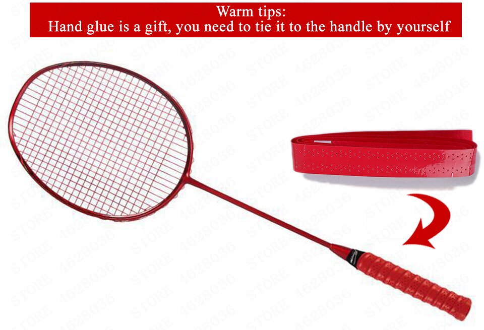 1 stk voksen full karbon badmintonracket lett trening 5u/g4 både offensiv og defensiv streng håndlim racket: Rød
