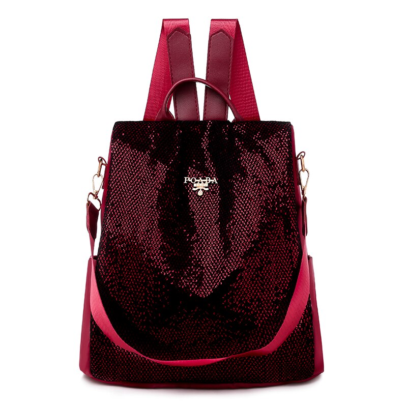 Sommer Multifunktionale Anti-diebstahl Rucksäcke Oxford Tuch Schulter Taschen für Jugendliche Mädchen Große Kapazität Reise Schule Tasche: Paillette rot