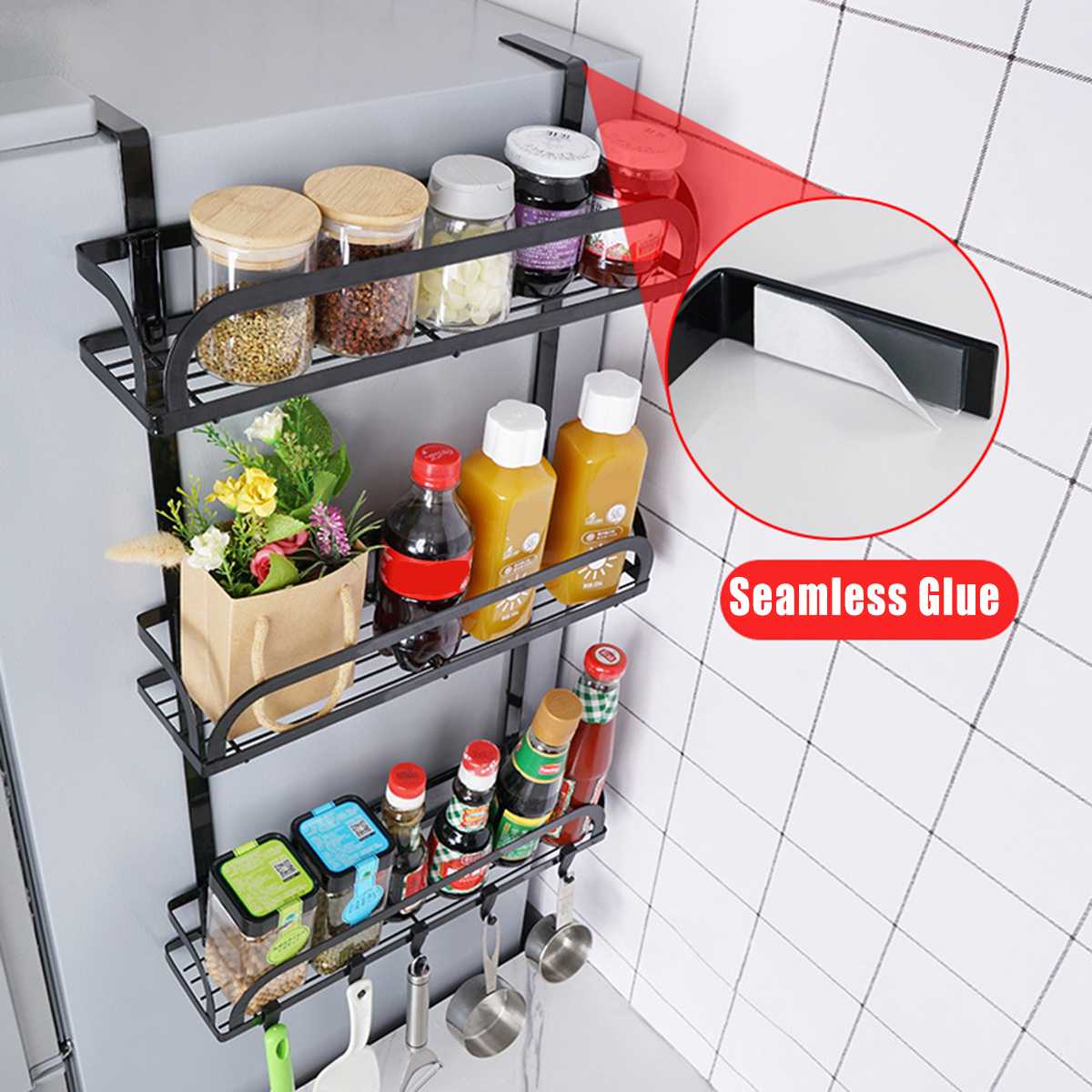 Adsorption Refrigerator Side Rack Wall-mounted Multi-function Storage Holder Kitchen Paper Towel Shelf Rack Organizer