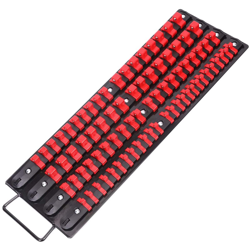 1 Piece Socket Holder, Socket Organizer Tray, Can Hold 80 Sockets (26X1/4In, 30X3/8In, 24X1/2In): Red
