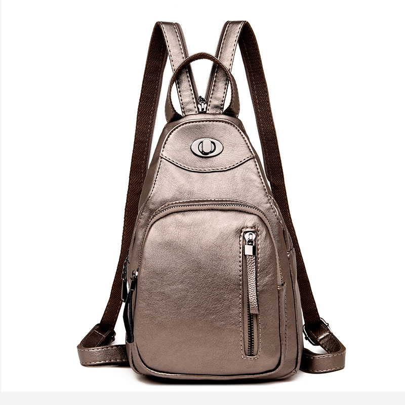 Women Backpacks Shoulder School Bags for Teenage Girls Preppy Style Sackpack PU Leather Rucksack Female Knapsack: bronze