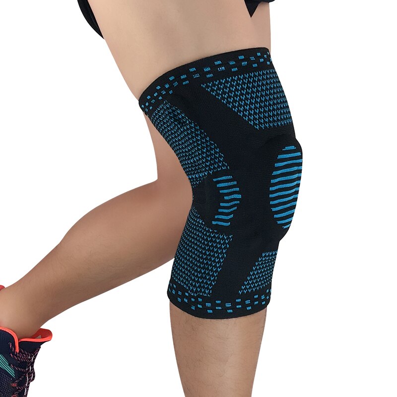 1 st patella knäskyddsstöd silikon fjäder knäskydd basketstickad kompression elastisk knä ärm stöd sport