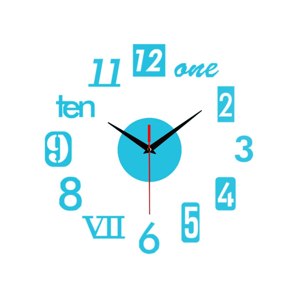 Frameless Diy 3d Mirror Surface Large Number Wall Clock Sticker Home Office Decor Mirror Living Room Art Wall Clock #T2P: Blue