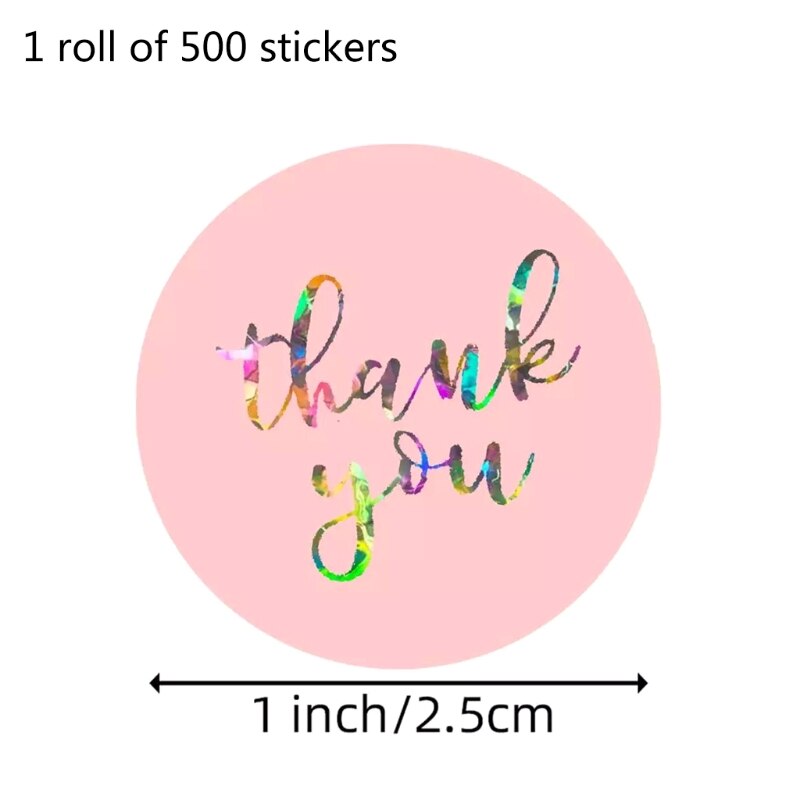 500Pcs 1 Inch Holographic Rainbow Thank You Letters Stickers Roll Round Adhesive Labels for Envelope Seal Wrapping