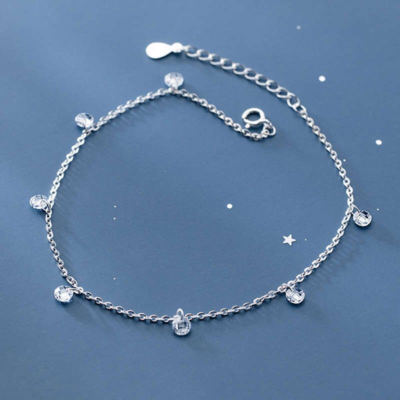 PONYKISS modisch S925 Sterling Silber Einzigen Zirkon Minimlist kette Fußkettchen Frauen Partei Edlen Schmuck exquisit schick Zubehör