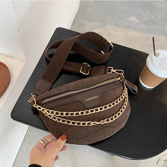Chain MINI Stone Parrten Crossbody Bags For Women Winter Shoulder Handbags Female Travel Branded Trending Hand Bag: Chocolate