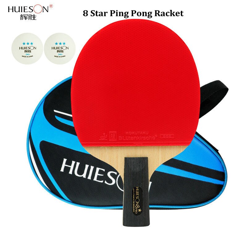 Huieson Tafeltennis Racket 7/8/9 Star Ping Pong Racket Lange Steel Korte Steel Dubbele Puistjes + 2 Stuks professionele Game Ballen: 8 star Short Handle