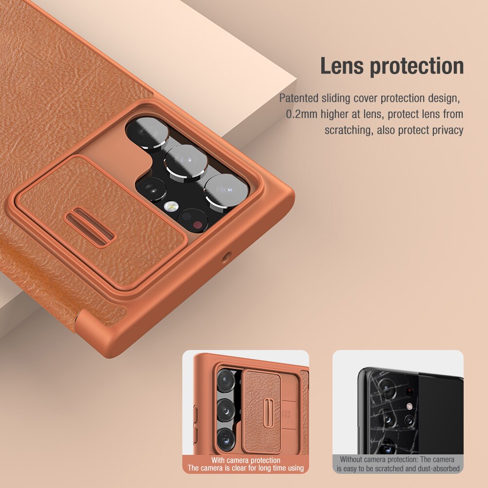 Voor Samsung Galaxy S22 Ultra Case Nillkin Lederen Qin Lederen Case Slide Camera Case Voor Samsung S22/ S22 Plus flip Cover