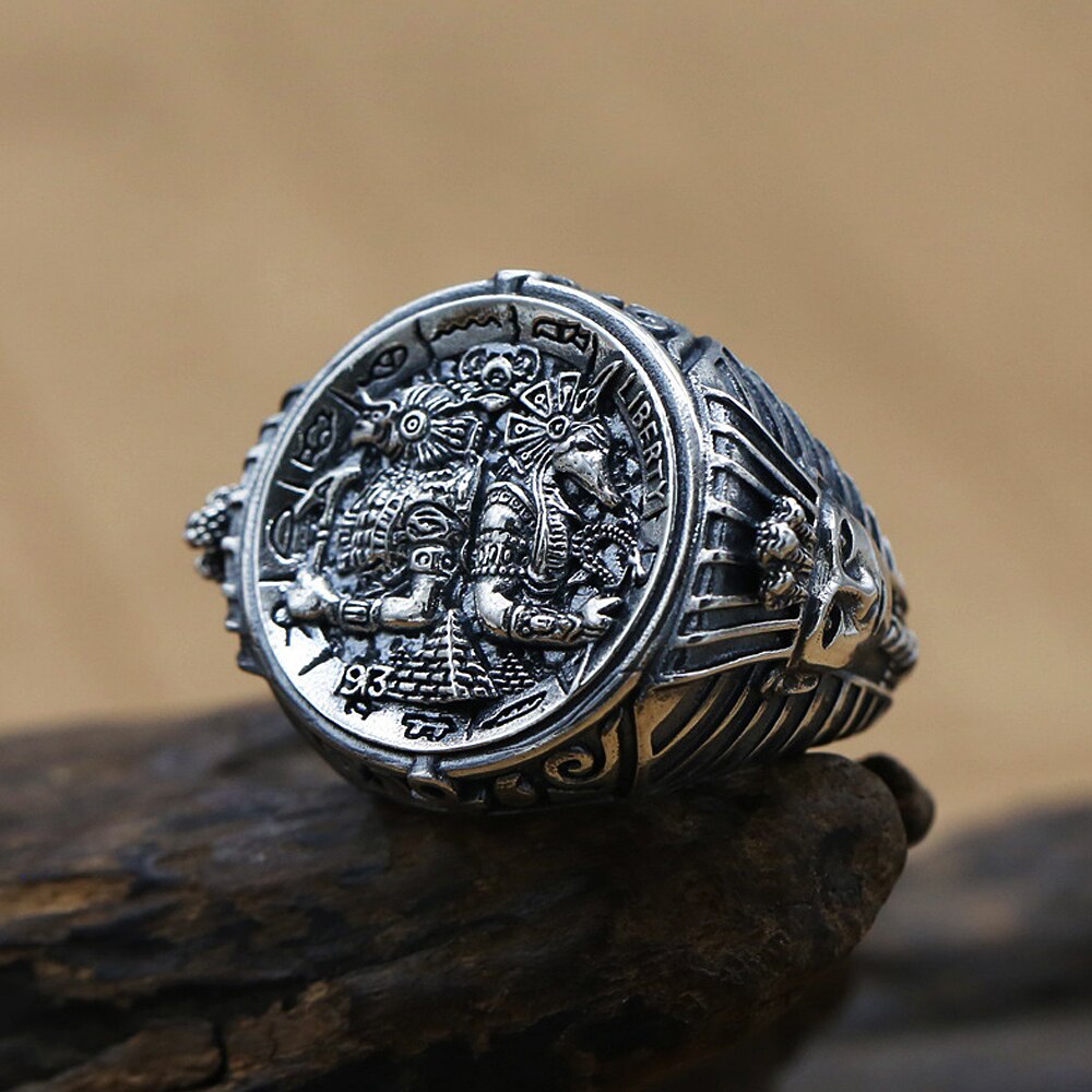 Vintage Anubis Egyptian Ring Jewelry Mens Stainless Steel Egyptian Pharaoh Stamp Ring Gothic Biker Amulet: 9 / Steel Color