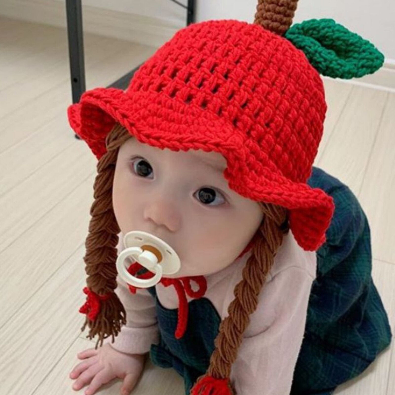 Baby piger vinter flettet paryk uldgarn strikket hat varm hætte fotografering prop