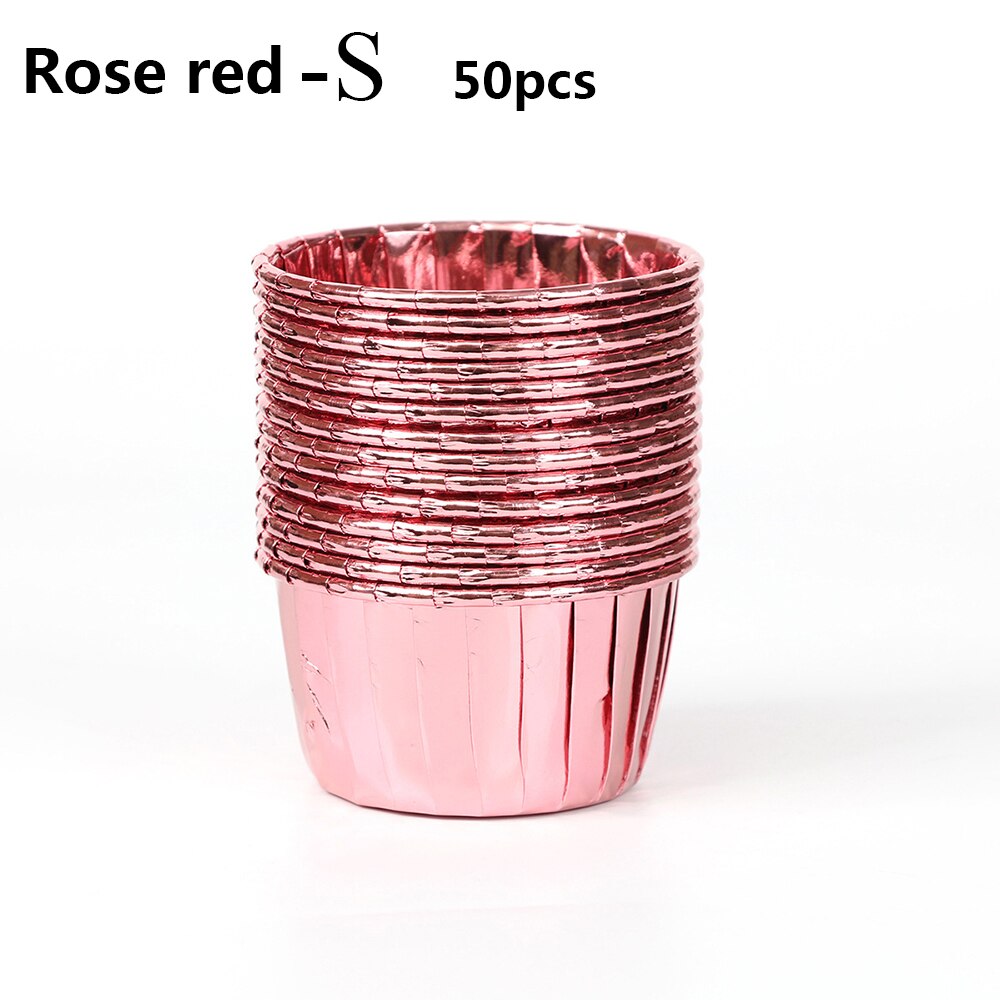 50PCS/Pack 3Colors Muffin Cupcake Liner Cake Wrappers Baking Cup Tray Case Cake Paper Cups Pastry Tools Party Supplies: S rose red