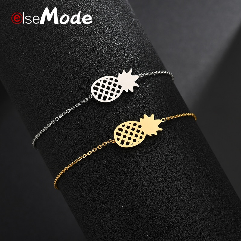 Elsemode Rvs Mooie Ananas Armband Voor Vrouwen Meisje Goud Zilver Kleur Ananas Armband Femme