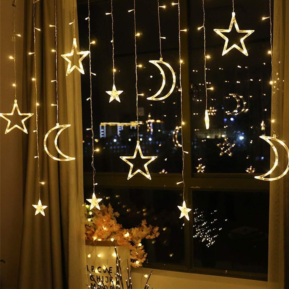 EU/uns/UK Stecker LED Mond Sterne Lampe Weihnachten Girlande Lichterketten Gebühr Vorhang Licht Für Hochzeit garten Dekoration
