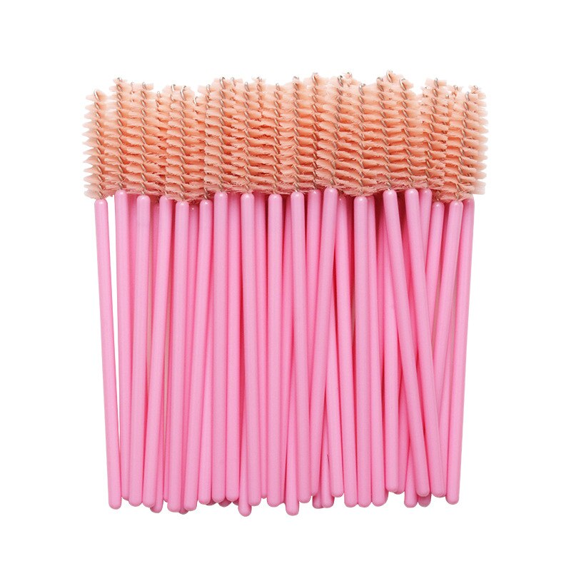 50 pezzi spazzole per ciglia usa e getta spazzola per sopracciglia in nylon solido bacchette per mascara applicatore ciglia pettine cosmetico strumenti per il trucco delle donne: Colore rosa
