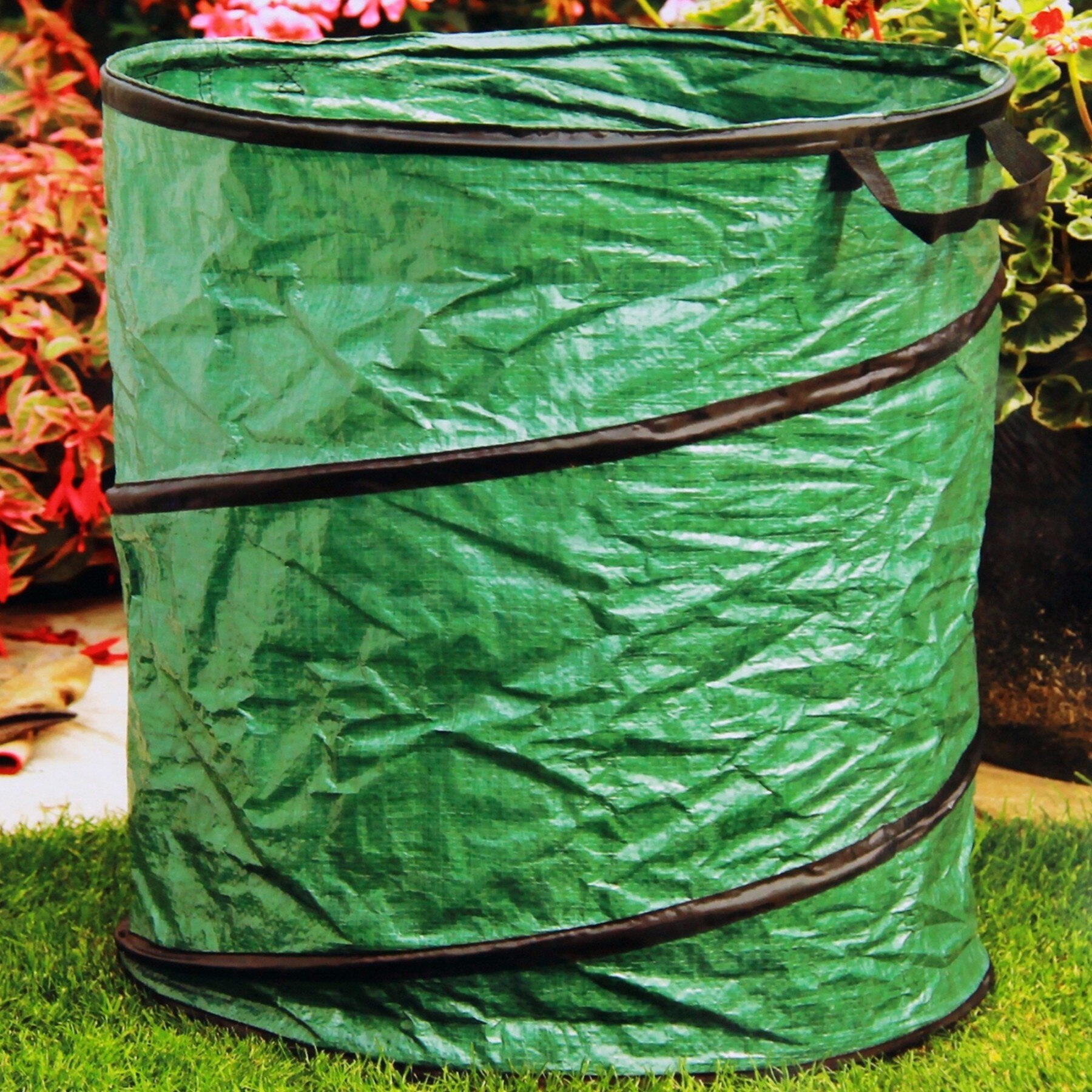 CESTINO CESTO per RIFIUTI DA GIARDINO FOGLIE PLASTICA IMPERMEABILE con MANICI