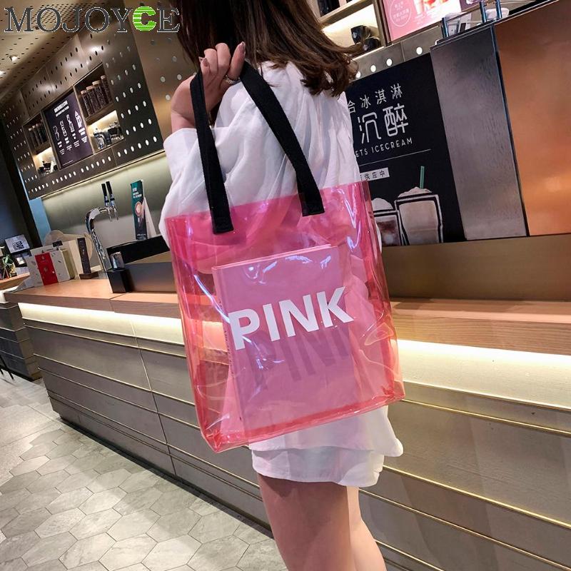 Transparante Vrouwen Boodschappentas Draagbare Holografische Geleizak PVC Clear Strand Tote Bag Vrouwen Schouder Strand Reizen Handtassen