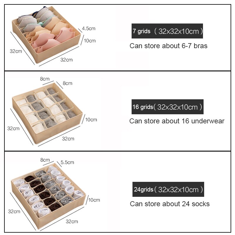 7 16 24 Grids Underwear Storage Organizer Beige Household Closet Drawer Split Storage Box Clothes Organizer for Wardrobe