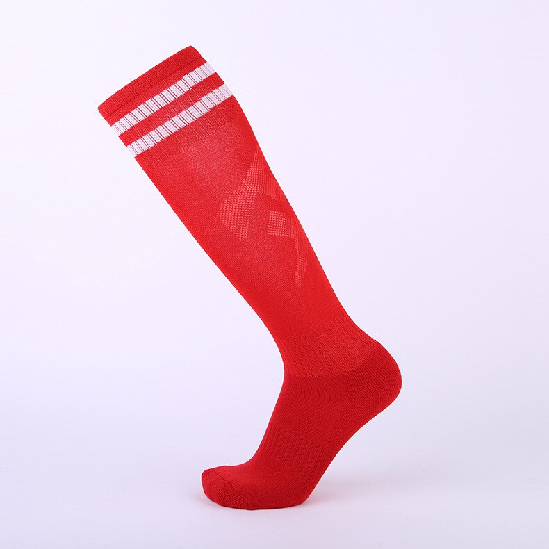 14 Color Non-slip Soccer Socks Kids & Adult Knee High Long Cotton Sport Football Team Socks Thick Towels Comfortable: Red / Kids (7-12Years old)