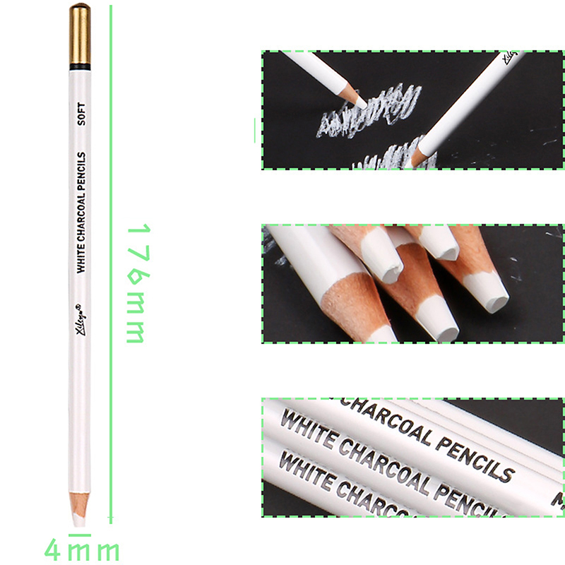 6Pcs White Charcoal Pencil Drawing Set Soft &amp; Medium Sketching Pencil Art Supply