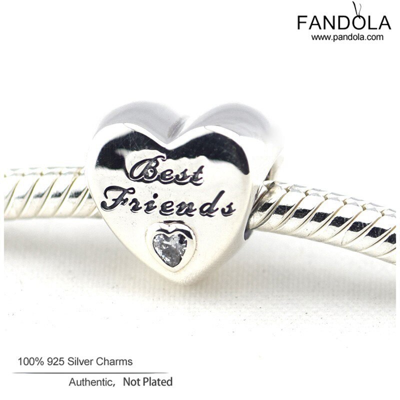 100% 925 Sterling Zilver Beste Vrienden Kralen Vriendschap Hart Charms Past Vrouwen Originele Armbanden DIY Sieraden Maken