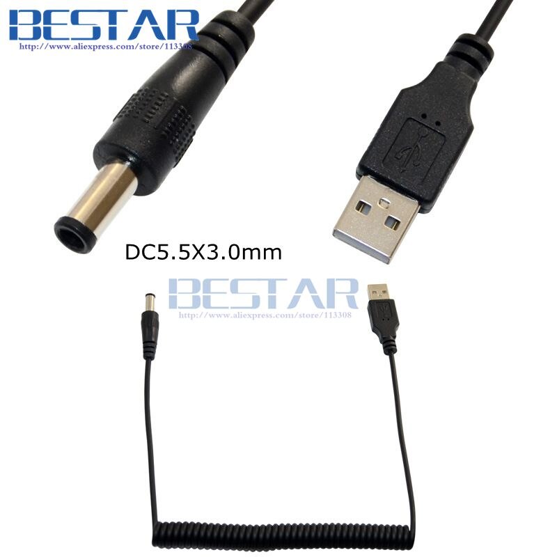 USB 2.0 A Male to DC JACK 2.0x0.6mm 2.5x0.7mm 3.0x1.1mm 3.2x0.9mm 3.5x1.1mm 3.5 x 1.35mm 5V 2A Power Spring Cable 1m: DC 55x30