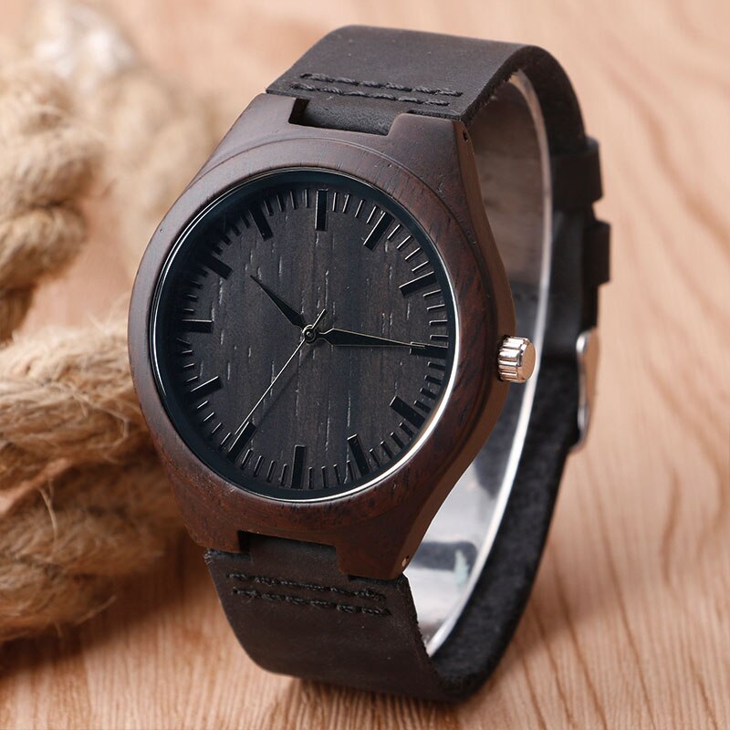 Zwart natuurlijk houten horloge origineel houten bamboe polshorloge handgemaakt licht quartz horloge heren dames armband artikel