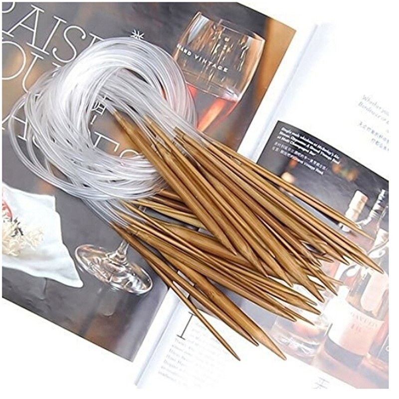 18 pcs/Set 40cm Circular Wood Knitting Needles Crochet Needle Set Wooden Tube Knitting Needles Sewing Tools