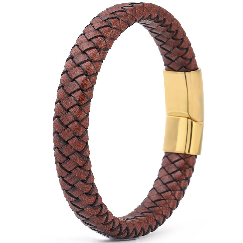 Stijl Bruin Lederen Armband Voor Mannen 3 Kleur Rvs Sluiting Geweven Lederen Armband Mannen Charm Sieraden