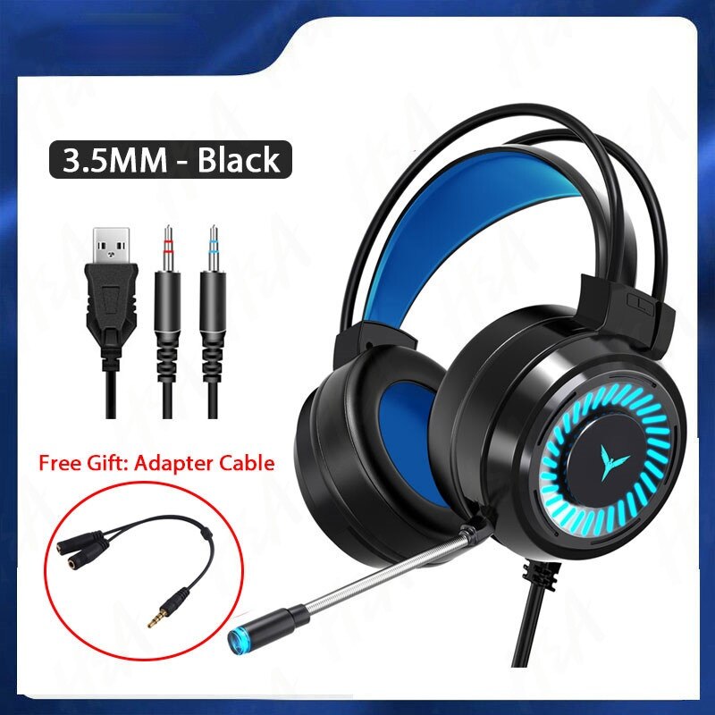 Gaming Headsets Gamer Hoofdtelefoon Surround Sound Stereo Bedrade Koptelefoon Usb Microfoon Kleurrijke Licht Pc Laptop Game Headset: 3.5mm-Black